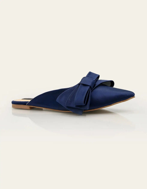 Downtown Diva Blue Satin Mule with Bow – Essence by Rubina